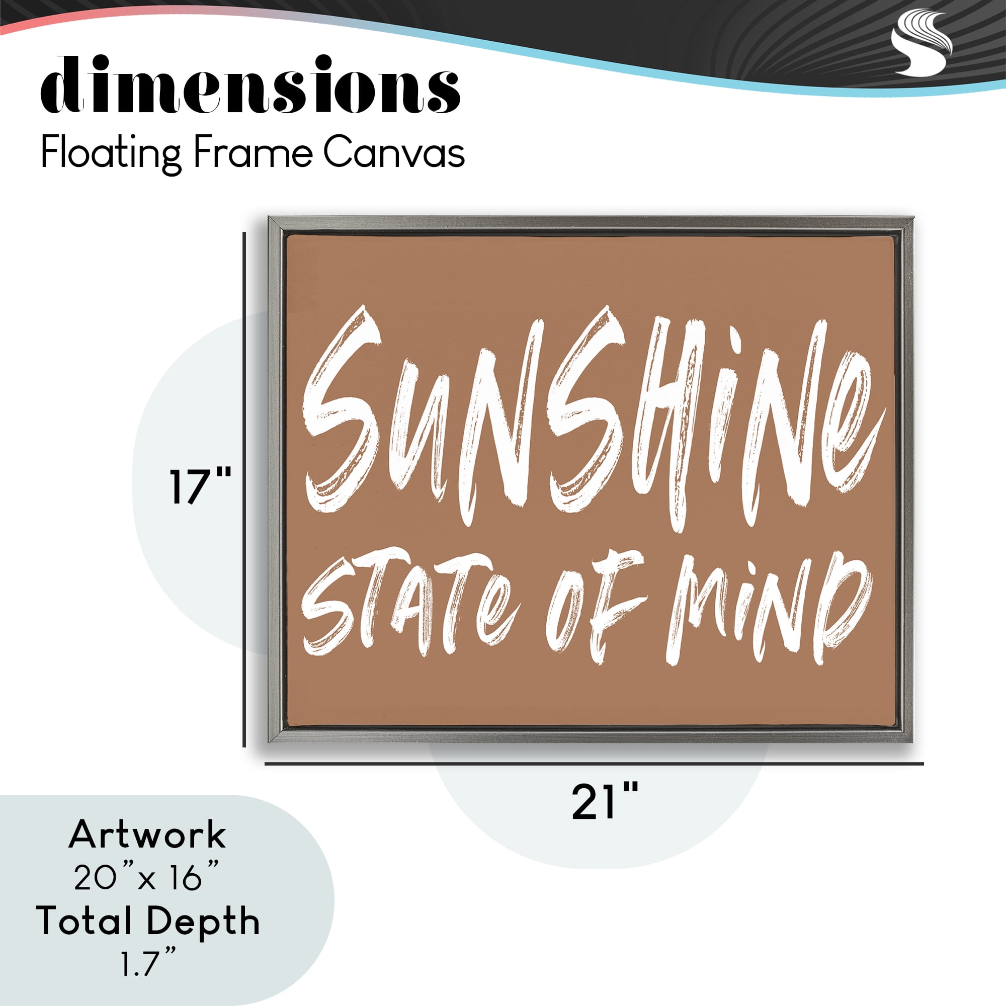 Summery Sunshine State Of Mind Gray Framed Floater Canvas Wall Art, design by Lettered and Lined
