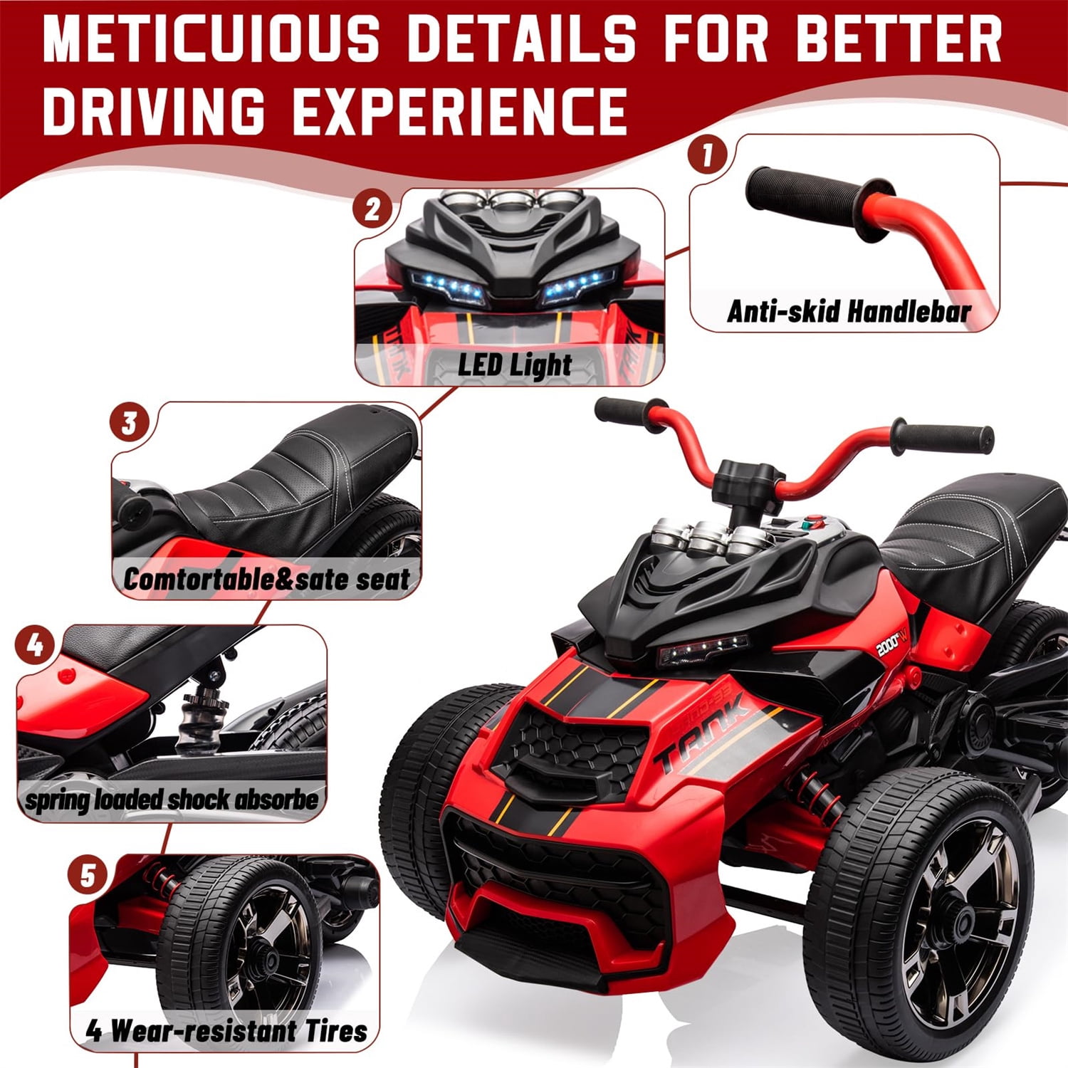 12V Kids Ride On ATV Car,3 Wheeler Motorcycle Electric Vehicle ATV with EVA Tire, LED, Music,Ride on Car Toy for Boys and Girls