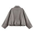 thumbnail image 6 of Yeglea Womens Fall Oversized Faux Leather Utility Jacket Point Collar Shoulder Epaulets Batwing Long Sleeve Gathered Balloon Hem Hidden Zip Cropped for Casual Streetwear Dark Gray,M, 6 of 6