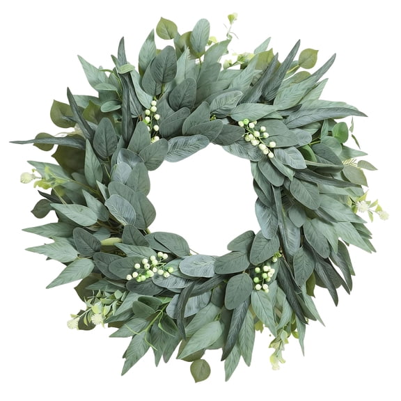 Artificial Willow Eucalyptus Leaf Wreath Front Door Decor 23.6 in Faux Greenery Garland All-Season Indoor Outdoor Home Wall Wedding Farmhouse Style