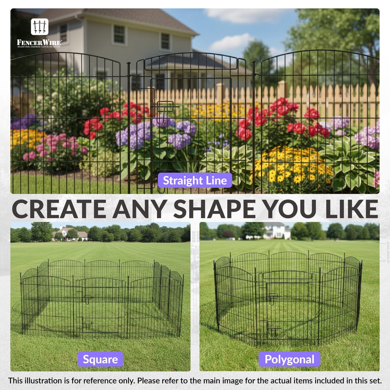 FencerWire 11 Panels Decorative Garden Fence with Gate, 29.5"H x 23.6"W No Dig Dog Fence Outdoor for Yard Garden Patio, Arched Rustproof Metal Garden Barrier Border, Temporary Animal Barrier