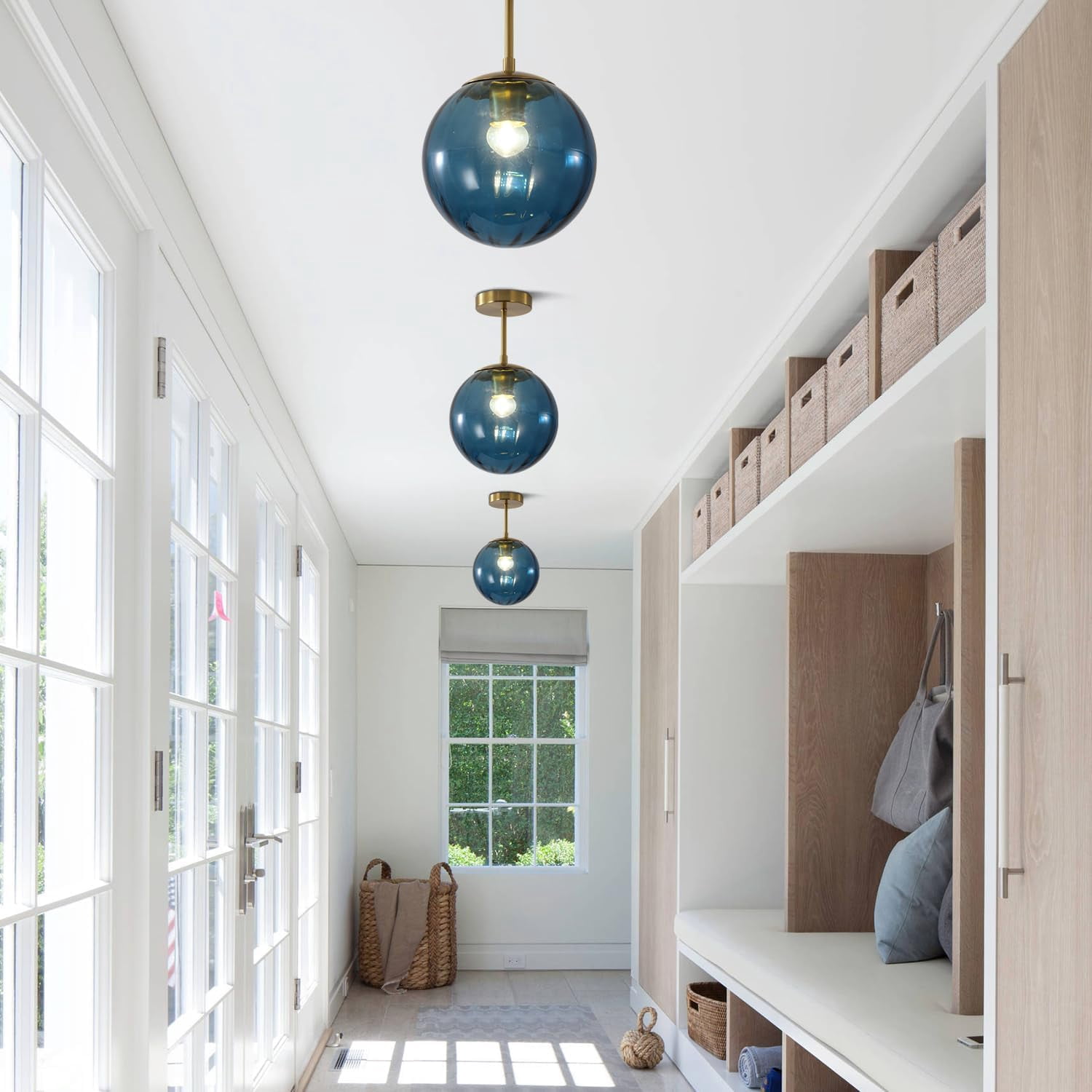 KCO Lighting Modern Large Globe Flush Mount Ceiling Light with Vintage Blue Glass