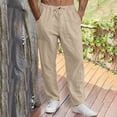 thumbnail image 4 of OGLCCG Mens Cotton Linen Pants Casual Elastic Waist Drawstring Summer Beach Yoga Trousers with Pockets Lightweight Loose Fit Baggy Long Pants, 4 of 8