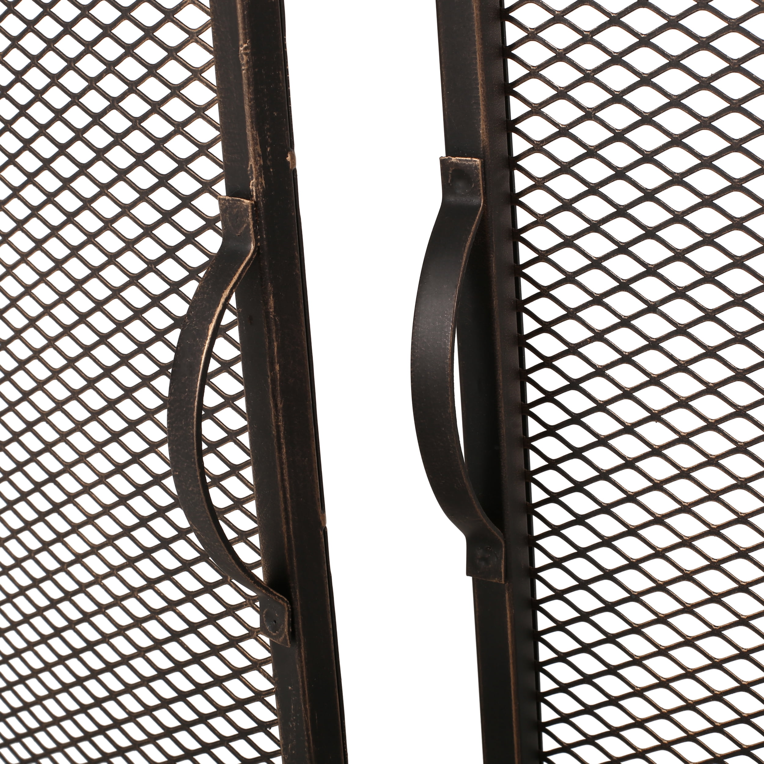 Noble House Cartwright Metal 2 Door Fireplace Screen, Black Brushed Gold