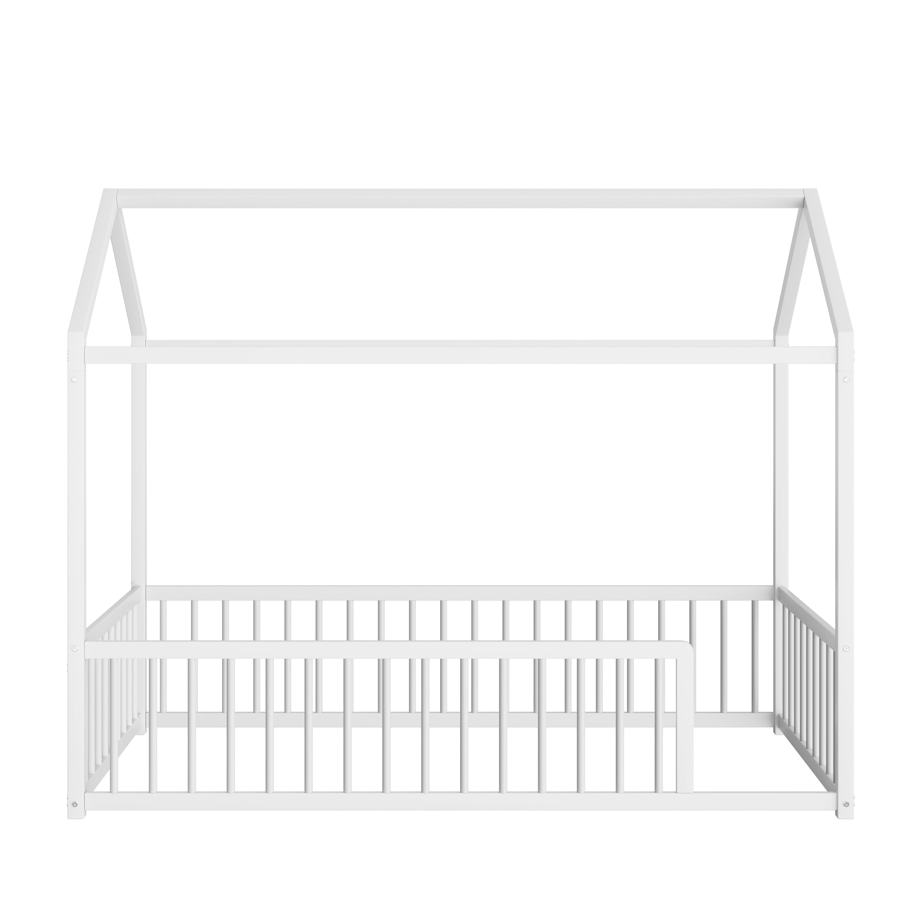 Euroco Metal Twin Size Canopy Bed, Low Profile House Bed with Guardrails, White