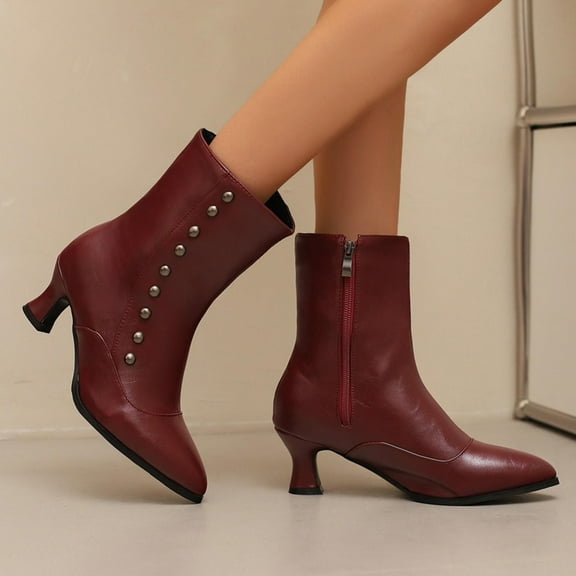 PiGOGI Women's British Style Ankle Boots Side Zipper Low Heel Winter Boots for Women Pointed Toe Casual Comfortable Red 43