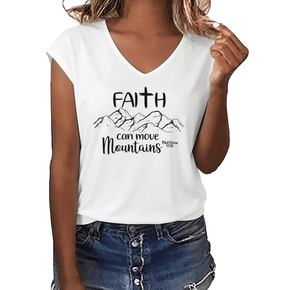 UNISHE Women's Faith Can Move Mountains Christian Graphic V-Neck Sleeveless T-Shirt Religious Tank Top