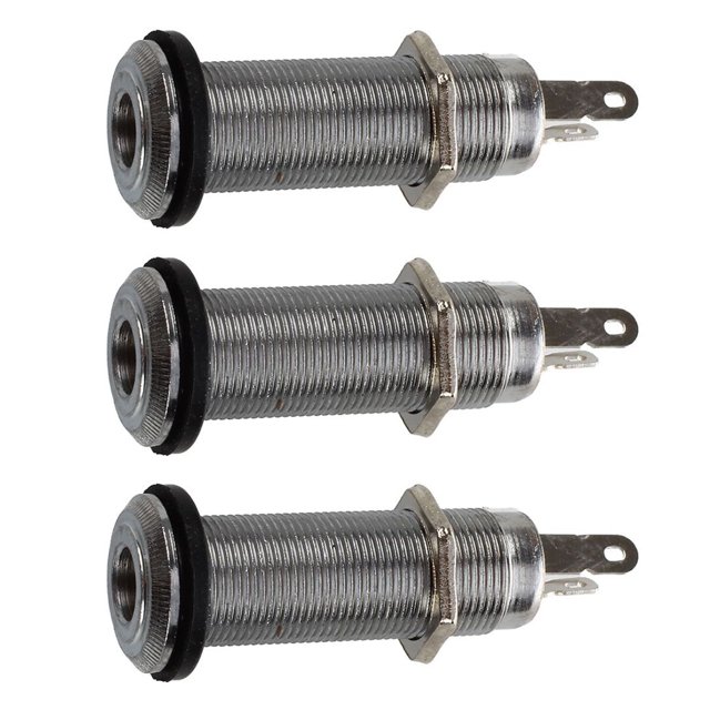 3piezas 1/4 de Pulgada Cromo Cilindro Enchufe de Montaje Insertado de Guitarra Electrica Guitarra Bajo