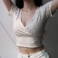 thumbnail image 5 of Women Vintage Floral Floral Print Crop Top V-neck Short Sleeve Y2K Tshirt Female, 5 of 11