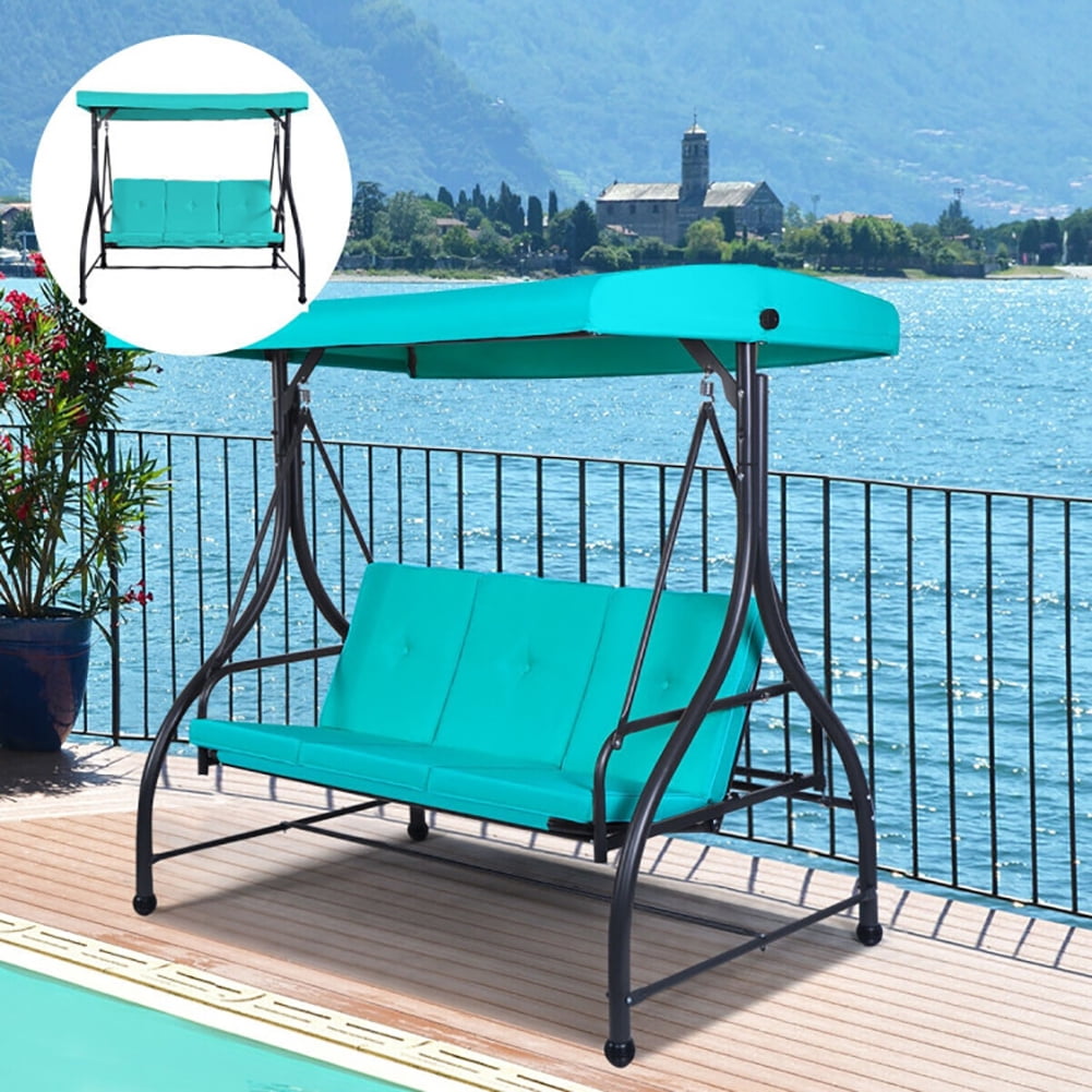 Aimee Lii 3 Seats Converting Outdoor Swing Canopy Hammock with Adjustable Tilt Canopy, Swing Chair Outdoor, Turquoise Aimee Lii 3 Seats Converting Outdoor Swing Canopy Hammock with Adjustable Tilt Canopy, Swing Chair Outdoor, Turquoise