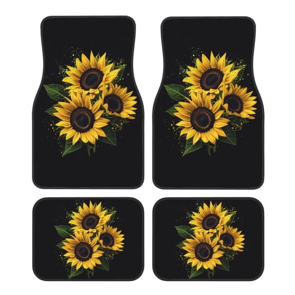 KAKALAD Three Sunflowers 02 Car Floor Mats 4PC Set Carpet Protection, Universal Fit for Car SUV VA & Truck, Vehicle Front & Rear