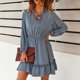 thumbnail image 2 of Vestido de línea A, manga larga abombada, cordón, cuello en V, cintura, vestido informal adelgazante para verano, 2 of 6