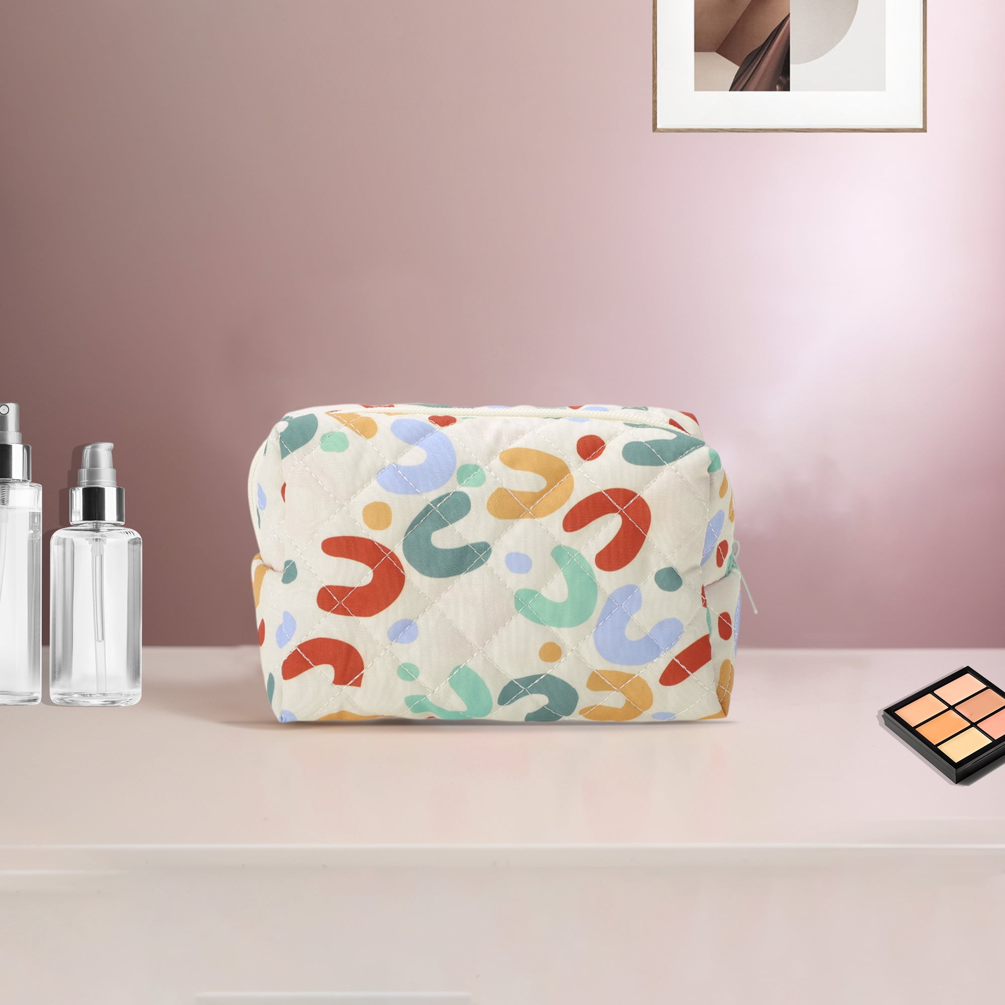 Unique Bargains Quilted Square Flowers Makeup Bags Assorted Color 1 Piece for Travel