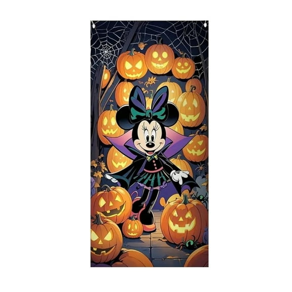Spiderweb Minnie Halloween pumpkin ghost door cover decoration, 35*79 inch door curtain door cover banner photography background suitable for room dormitory indoor and outdoor decoration