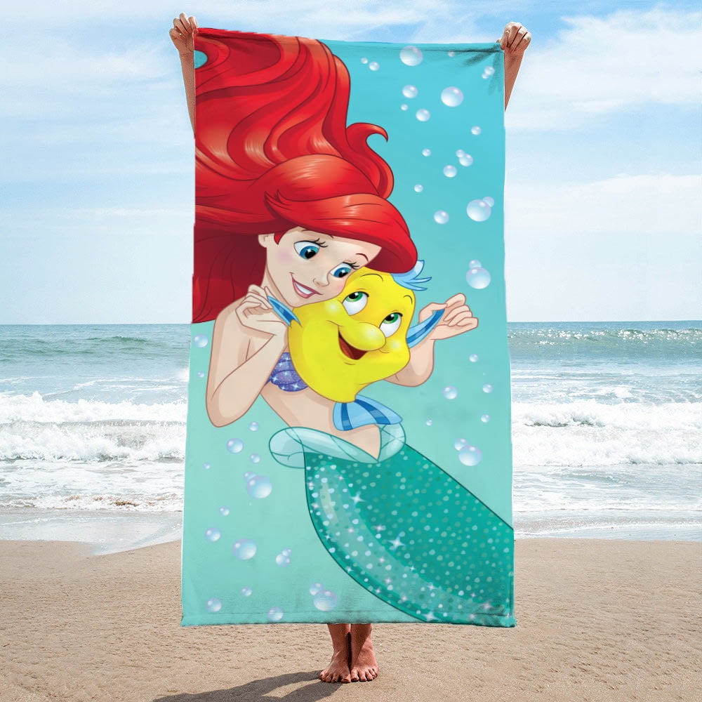 Disney The Little Mermaid Princess Kids 28 x 58 inch Bath/Pool/Beach Towel, 100% Cotton, Blue