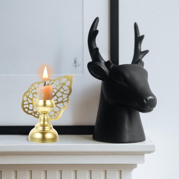 HAMPPLIES Golden Iron Candlestick Holder Decorative Set for Kitchen and Home , 1 Piece