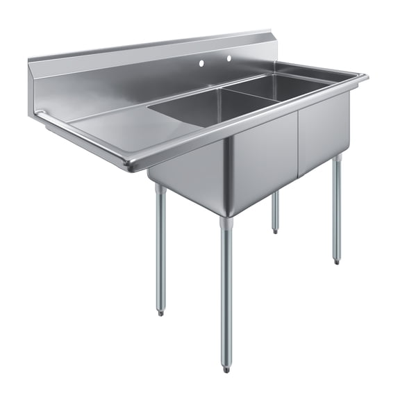 18″ x 18″ x 12″ with 18″ Left Drainboard Two Compartment Stainless Steel Commercial Kitchen Prep & Utility Sink | NSF