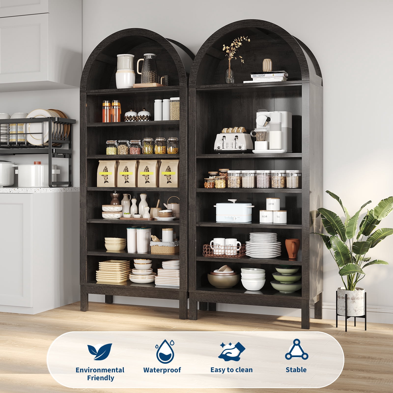 Industrial 71" Tall Arched Shoe Cabinet, 7-Tier Wooden Shoe Rack with Adjustable Shelves, Freestanding Modern Organizer Storage Shelf for Entryway, Closet, Hallway, Living Room