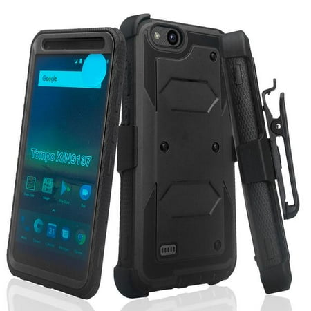 Laube Blade Case - ZTE Tempo X, N9137, ZTE Blade Vantage Case, Triple Protection 3-1 w/ Built in Screen Protector Heavy Duty Holster Shell Combo Case Cover - Black