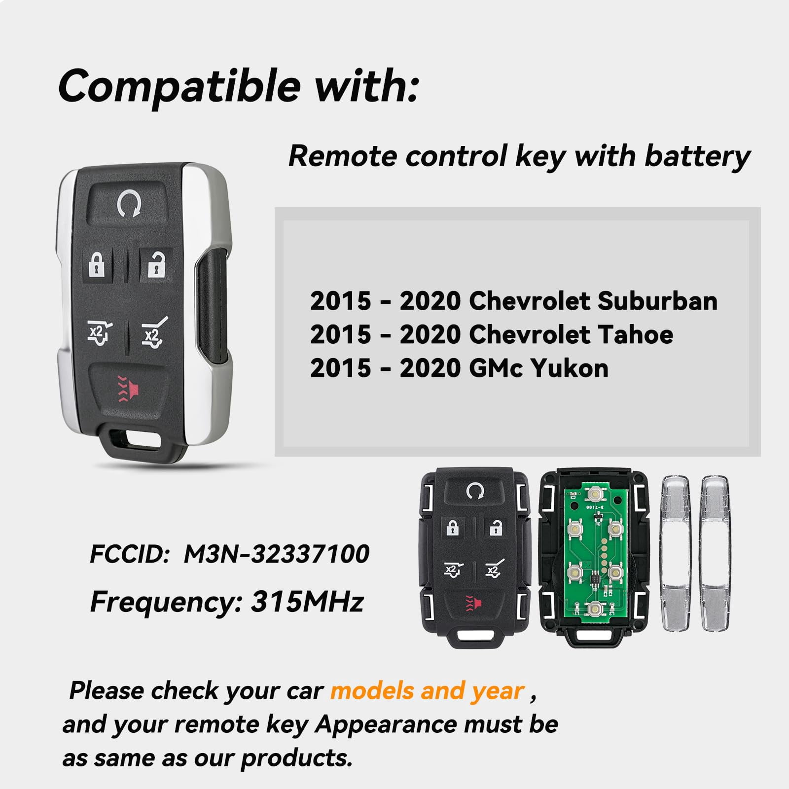 OBD Key fob Programmer Tool & Key Fobs, Keyless Entry Remote 315Mhz Fits Chevy Tahoe Suburban 2015 2016 2017 2018 2019 2020 GMC Yukon Key M3N-32337100