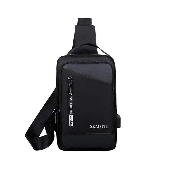 Bolso bandolera con correa para el hombro, mochila cruzada con puerto de carga USB, bolso de pecho ajustable para viajes, mochila informal ligera de nailon impermeable para la oficina y actividades