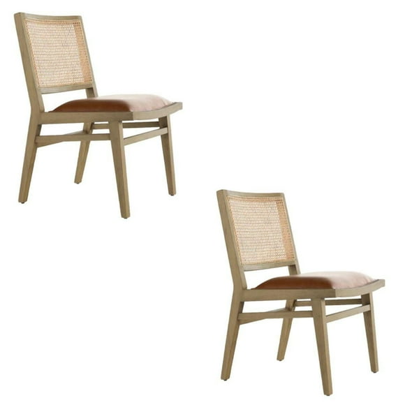 Antonella Cane Chair SET OF 2 avec siège rembourré en PU et dossier en rotin