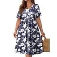 thumbnail image 2 of WellSize Plus size Dresses For Women Floral Casual V Neck Short Sleeve Sundresses Midi Summer Dress with Pockets, 2 of 8