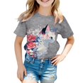 thumbnail image 3 of Otqutp Toddler Patchwork Blouse Girls Summer Loose Casual Trendy Cute Cat Printed Short Sleeve T Shirt Top Clothes for Party School Birthday, 3 of 3