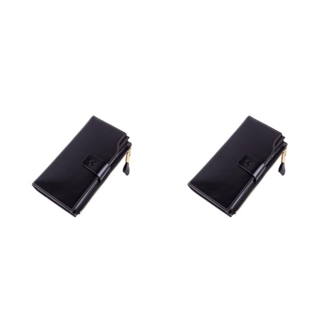 Sonducket Monedero de cuero para mujer, portátil, elegante, plegable, Vintage, reemplazo de cremallera, billetera Rectangular, Notecase, regalo Negro 2piezas