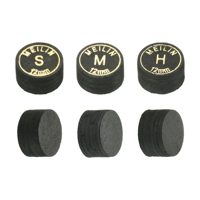 Uxcell 12mm H/M/S Glue on Laminated Pool Billiard Stick Cue Tips Kit 6 in 1, Black