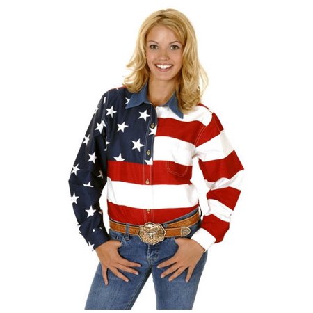 Roper Western Shirt Womens L/S USA Flag Red 03-050-0185-0101 RE