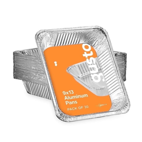 GUSTO 9x13 Disposable Heavy-Duty Aluminum Foil Pans Baking Pan Catering Trays, 30-Pack