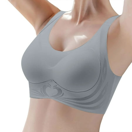 DondPO Bras for Women Women s Bras No Underwire Scalloped Up Bras Soft Wireless Comfort Bralettes Full Coverage Everyday Bra Push Up Bra Plus Size Bras for Women Clearance Silver 5XL Clearance