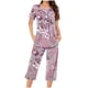 thumbnail image 1 of Sexy Pijama Conjunto para las Mujeres Cuello Redondo Blusa de Manga Corta Y Pantalones, Traje de Moda Casual para el Hogar Y Diario, 1 of 4