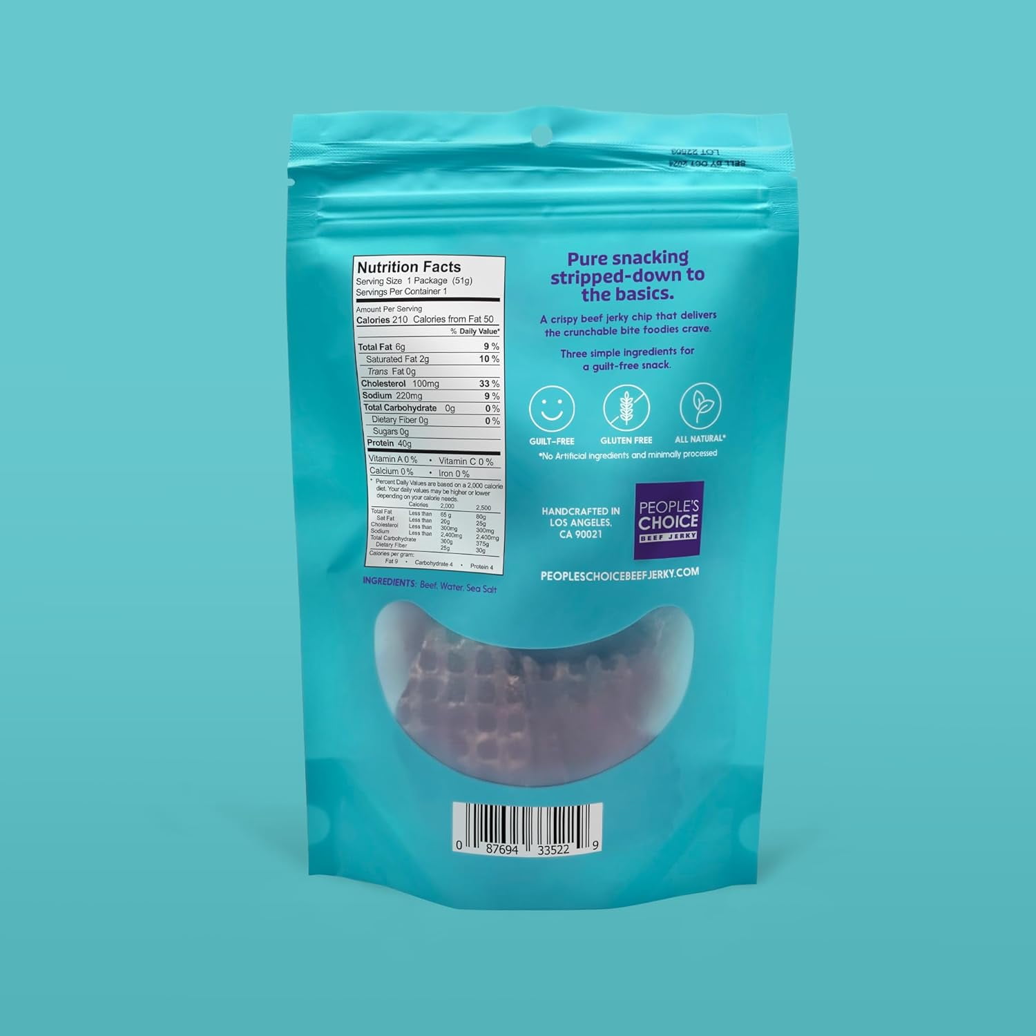 People's Choice Beef Jerky - Naked Jerky Crisps -  40g of Protein - 1.8 OZ (4 Pack)