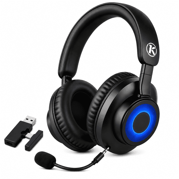 JARNHNG 2.4GHz Bluetooth 5.4 Wireless Gaming Headset, Noise Cancelling Mic, RGB Lighting, 35H Playtime, 40mm Drivers, Foldable Over-Ear Headphones for PC PS5 PS4 Switch Mac Black