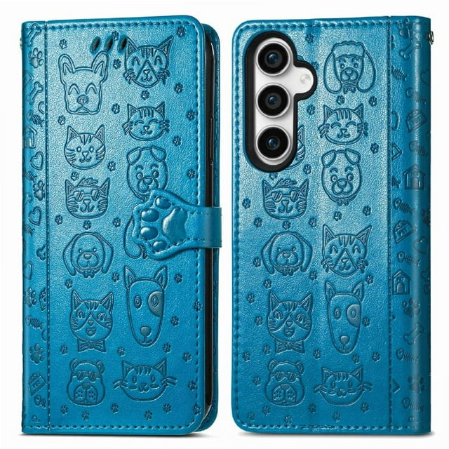 Funda Cartera FOXDOCK para Samsung Galaxy S23FE , Flip PU con Relieve de Gatos y Perros, Tarjetero y Soporte