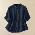 thumbnail image 2 of Dazajoo Floral Embroidery Button Down Blouse for Women Half Sleeve Dressy Collared Tops Summer Lightweight Solid Shirts,Navy,XXL, 2 of 8