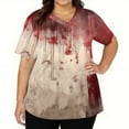 thumbnail image 5 of WTOBBY Women's V-Neck Short Sleeve Workwear Top with Pockets and Side Slits, Featuring Bloody Halloween Print for Caregiver Uniforms and Nursing Apparel,Khaki L, 5 of 5
