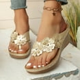 thumbnail image 6 of LOVZFMLL Wedge Sandals for Women Summer Chunky Flip Flops Comfortable Casual Dressy Floral Thong Women's Outdoor Footwear Gold 8.5, 6 of 8