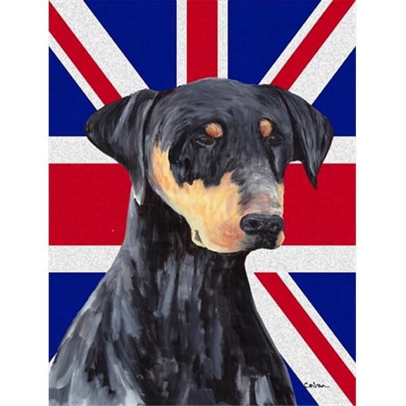 Doberman With English Union Jack British Flag Flag Canvas House Size