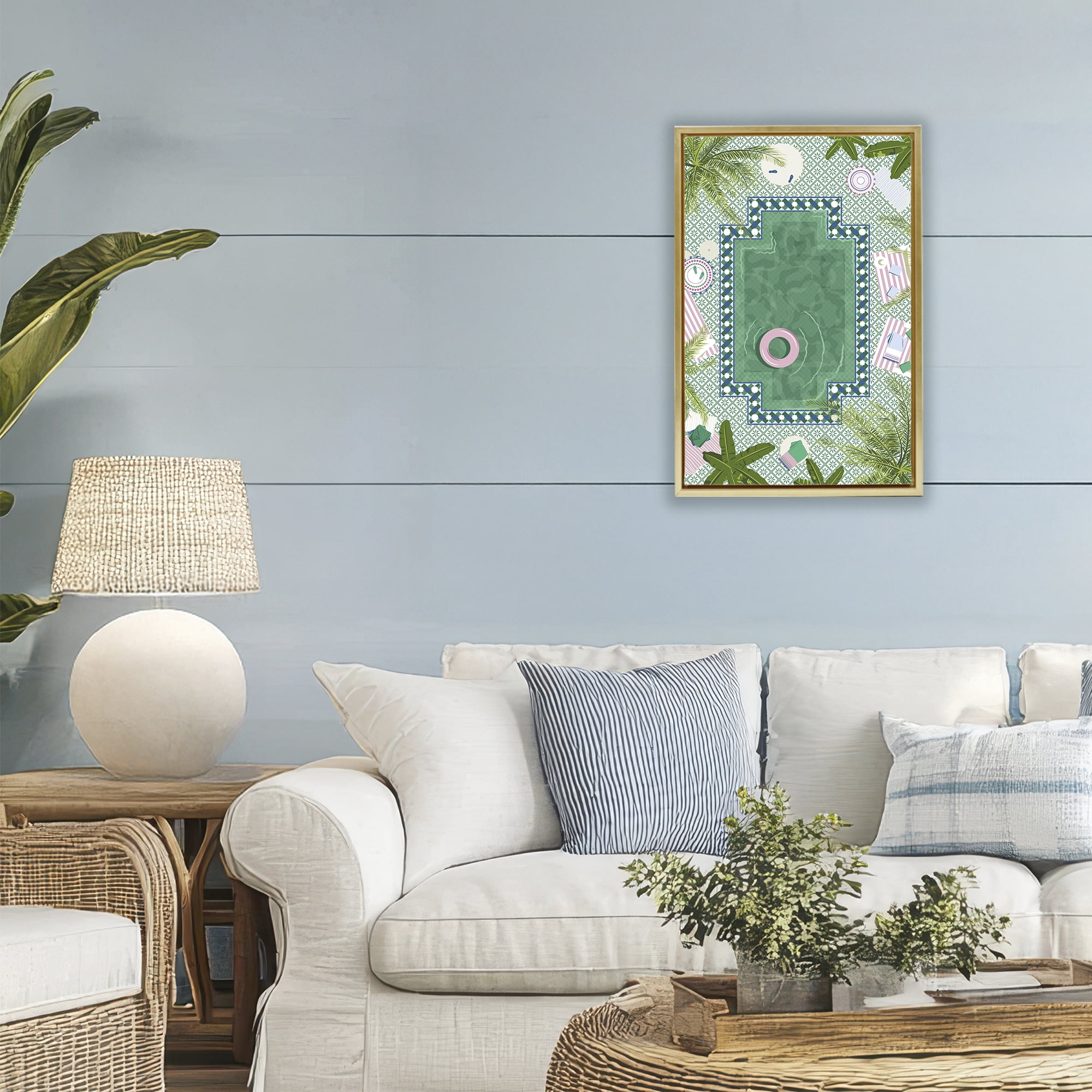 Stupell Industries Morocco Riad Pool Gold Framed Floater Canvas Wall Art, design by Vero Illustrates