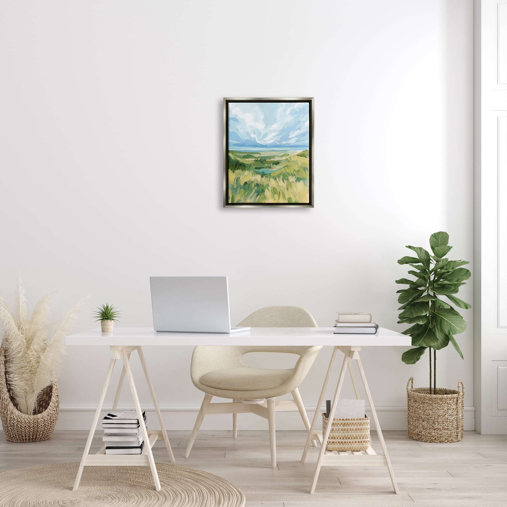 Stupell Coastal Grassy Dunes Landscape Landscape Painting Gray Floater Framed Art Print Wall Art
