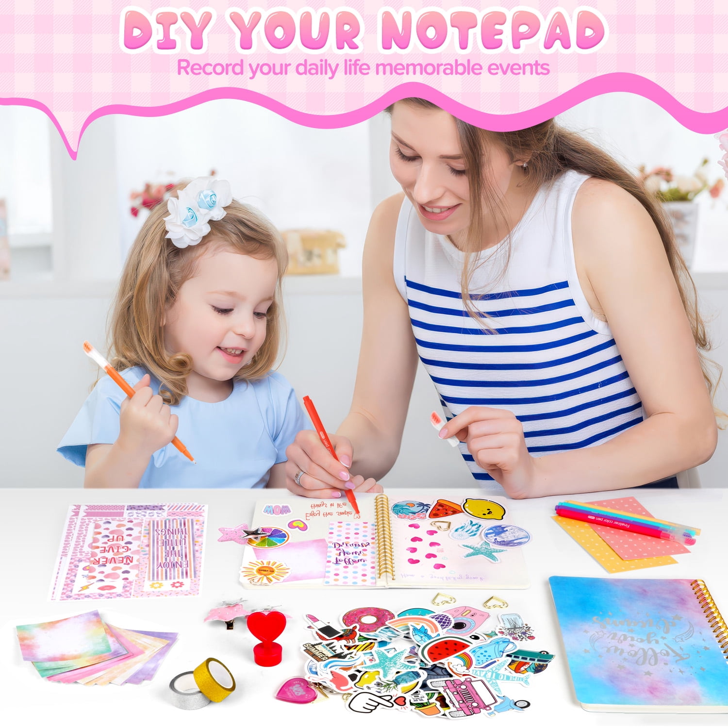 UUSUOO DIY Journal Kit for Girls 8-14,DIY Journal Set for Girls,100Pcs Stationery Set with Stickers,Scrapbook & Diary Supplies Set,Journaling Art Crafts Kit, Ideal Gifts for Girls Age 8 9 10+