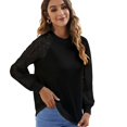 thumbnail image 3 of SWSMCLT Women's Lace Illusion Long Sleeve Shirt Waffle Knit Tshirt Soft Patchwork Fashion Crew Neck Sweatshirt Fall Top Black 12, 3 of 4