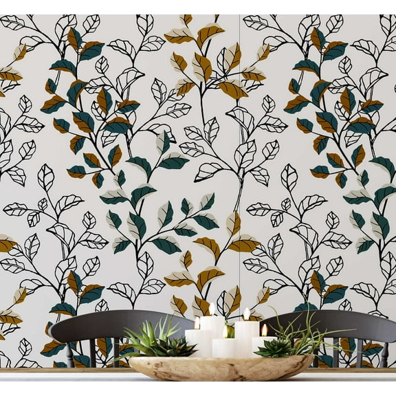 S4Sassy Autumn Leaf Wallpaper - White Foliage Wall Covering, 25" x 60" Self-Adhesive Textured Vinyl Wallpaper, Decorative Wall Wrap, Easy DIY Decor For Bedroom, Living Room, Living Spaces