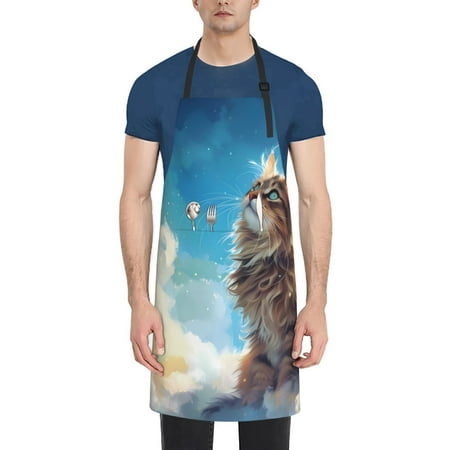 

Rateoe Blue Sky Winged Cat Aprons with Pocket Men Womens Aprons Waterproof Adjustable Cooking Aprons for Kitchen Gardening and Salon