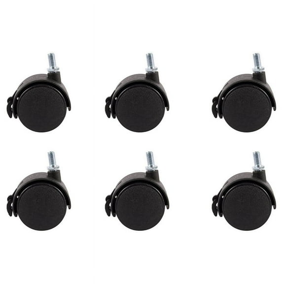 6X Furniture Swivel Locking Caster 8mm Screw Stem 2-Inch Dia Wheel Black