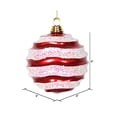thumbnail image 2 of Vickerman 8'' Red-White Candy with Glitter Wave Ball Christmas Ornament, 2 of 2