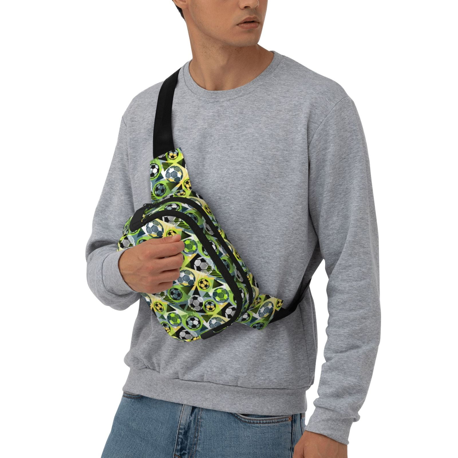 Picia Football Doodle Print Square Double-Layer Waist Bag Mini Adjustable Waist Belt Bag Exercise Running Travel Hiking